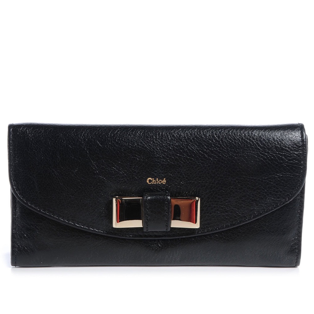 Chloe’ Black Leather Ribbon Wallet